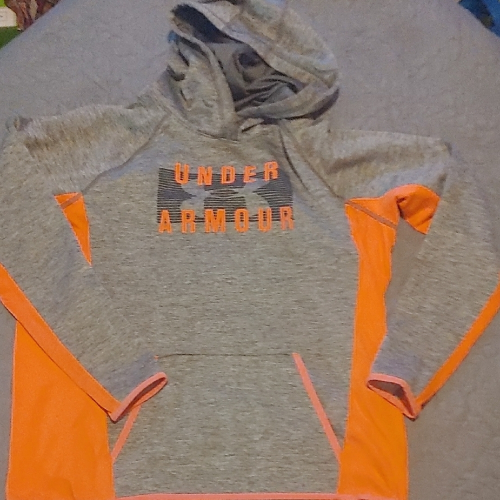 ✅$10 Add On Under Armour Heather Gray Pink/Orange Hoodie Sz Lg